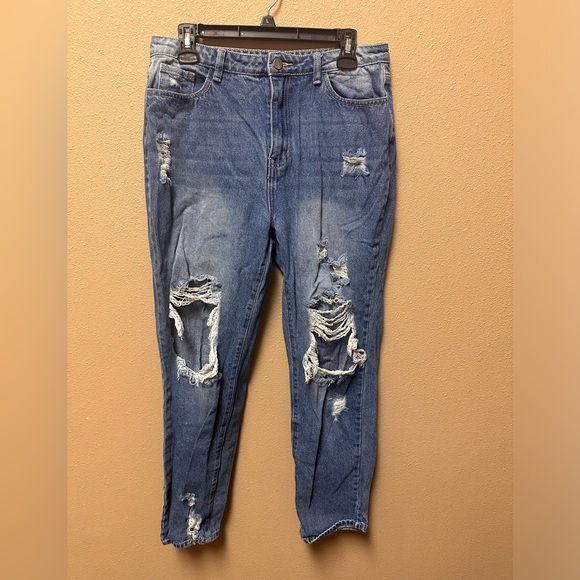 SHEIN Blue Distressed High Rise Jeans - Picture 5 of 12